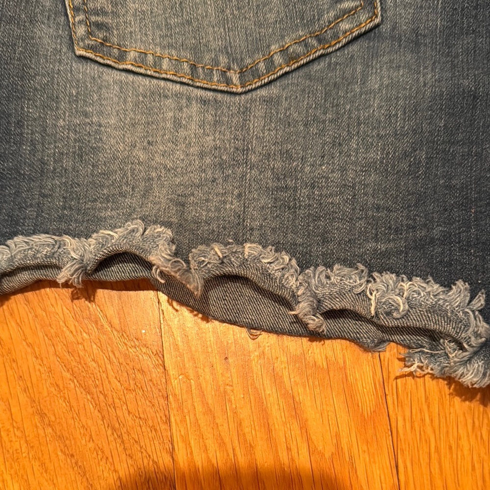 Denim Maternity Shorts L Distressed stretch full panel holes frayed raw hem 12 - Picture 4 of 4